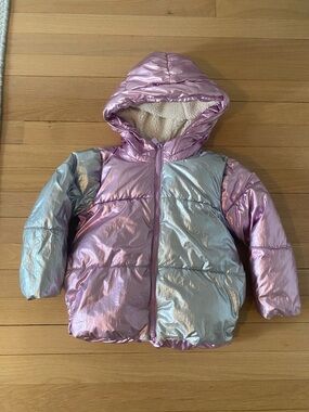 GAP Girls Metallic Pink and Silver Sherpa-Lined  Winter Jacket